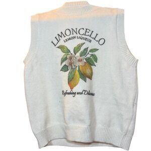 Limoncello Lemon Liqueur Graphic Knit Sweater Vest White Mock Neck Small